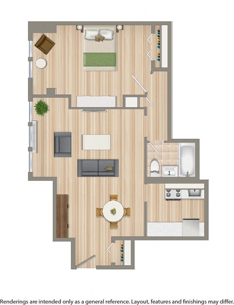 a floor plan of a house with a bedroom and a living room